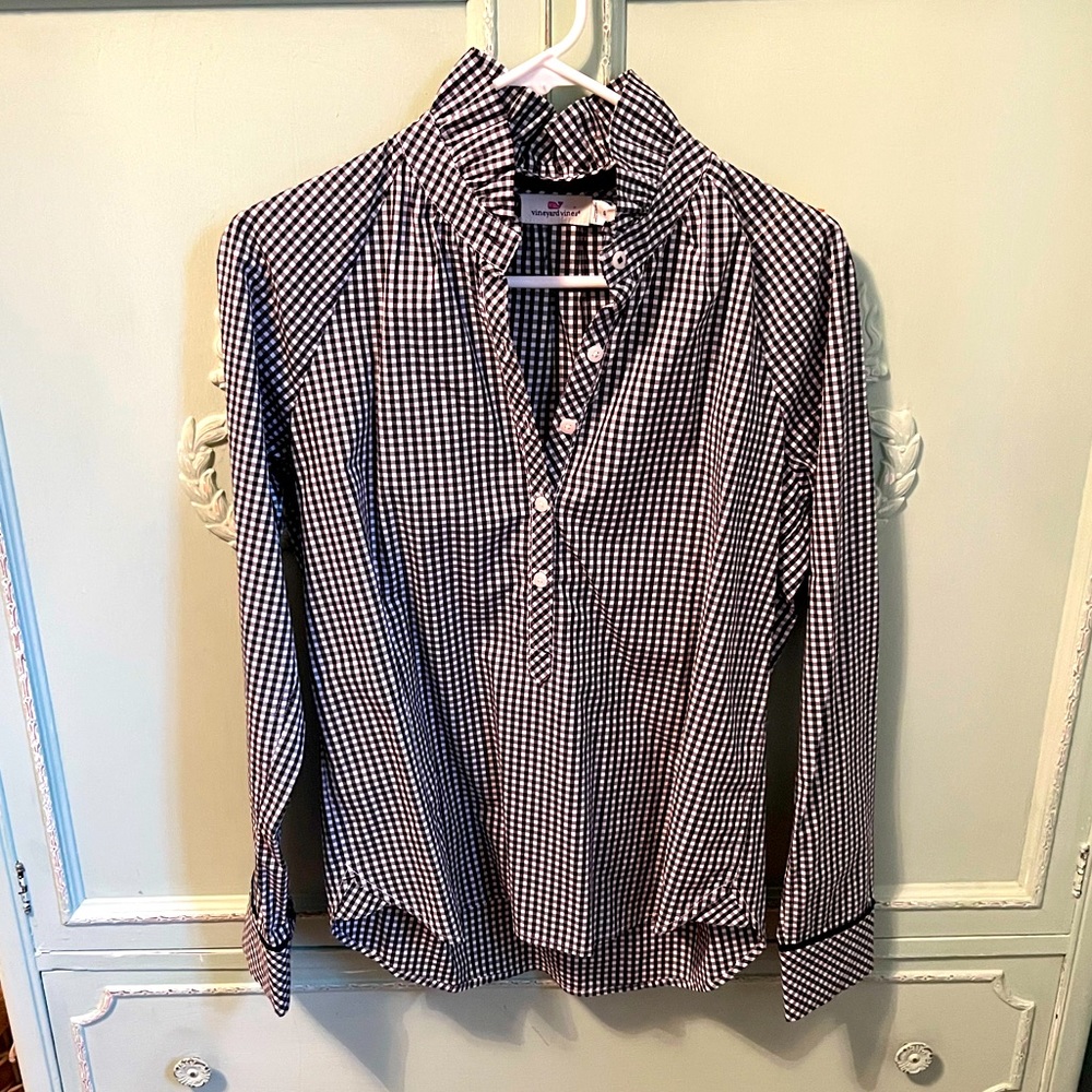 Women’s Vineyard Vines Gingham Ruffled Popover Size 6